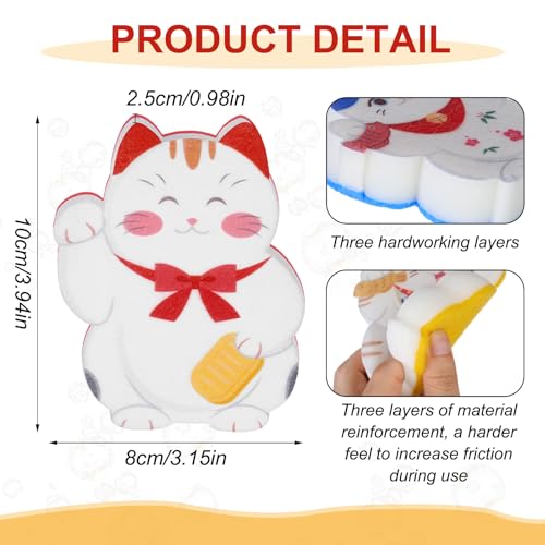 6 Pieces Cat Kitchen Sponges Lucky Cat Design Sponges Fun Non-Scratch Scrub for Washing Dishes Pots Pans and Household Cleaning Supplies for Kitchen Dishes Furniture Gifts - color: Cat