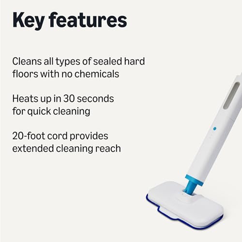 Amazon Basics Steam Mop for All Sealed Hard Floors, Heats Up in 30 Seconds, Chemical-Free Cleaning, 3 Washable Pads, 20-Foot Cord, White - style: Steam Mop