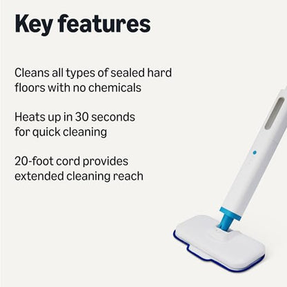 Amazon Basics Steam Mop for All Sealed Hard Floors, Heats Up in 30 Seconds, Chemical-Free Cleaning, 3 Washable Pads, 20-Foot Cord, White - style: Steam Mop