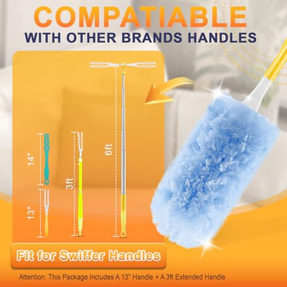 30-Pack Heavy Duty Duster Refills Compatible with Swiffer, 3FT Extendable Handle, 5X Multi-Surface Microfiber Duster for Home, Fans, Blinds, Vents & Car Cleaning