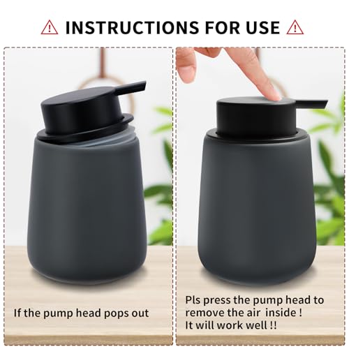 Soap Foaming Dispenser Ceramic with Easy-to-Press Pump Hand Foam Dispenser for Shampoo Bathroom Kitchen 12 oz - color: Foam-grey