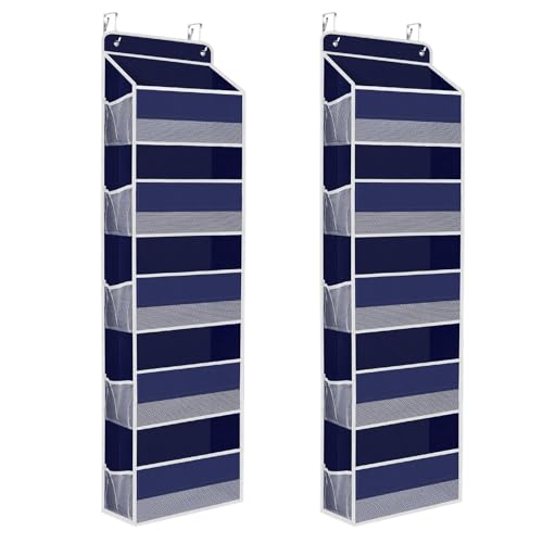 SpaceHacks 2 Pack Over The Door Organizer, Hanging Storage Organizer with Clear Window, 40lb Ultra Sturdy Large Capacity Room Organizer for Pantry Laundry Bathroom Nursery Closet (Grey) - color: Blue, size: 2 Pack 5-Tier