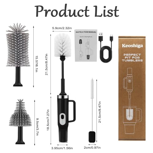 5 in 1 Electric Bottle Brush Cleaner Compatible Stanley Bottle Brush Straw Cleaner Multifunction Rechargeable IPX6 Waterproof Extra Long Design for Stanley Cup, Sports Bottle and More (Black) - color: Black