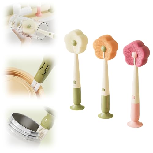 360° Flexible Silicone Bottle Brush with Long Handle, 2026 New Soft Bristle Cup Cleaner Brush, Flexible Water Bottle Cleaning Brush for Narrow Neck Bottles, Water Bottles (Pink+Orange+Green) - color: Pink+orange+green