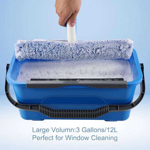 Mitclear Professional Window Cleaning Kit with Bucket 3 Gallon, 14'' Silicone Squeegee, 14'' Microfiber Scrubber, Cloth, Window Washing Equipment Cleaner Tools, Commercial & Home, Car, Outdoor - style: Window Cleaning Kit