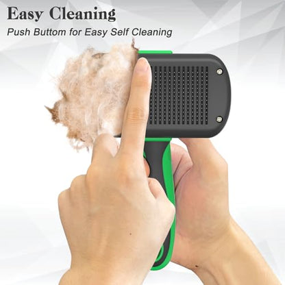 Dipoo Self Cleaning Deshedding Brush for Dogs & Cats - Skin Friendly Grooming Tool with Hair Removal for Haired Pets, Green - color: Green
