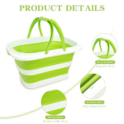 Large Collapsible Bucket for Cleaning, 4.2 Gallon (16L) Silicone Bucket with Handle & Hanging Hole, Foldable Space-Saving Mop Bucket for Home, Storage. Car Wash, Camping, Beach (Green White) - color: Green White