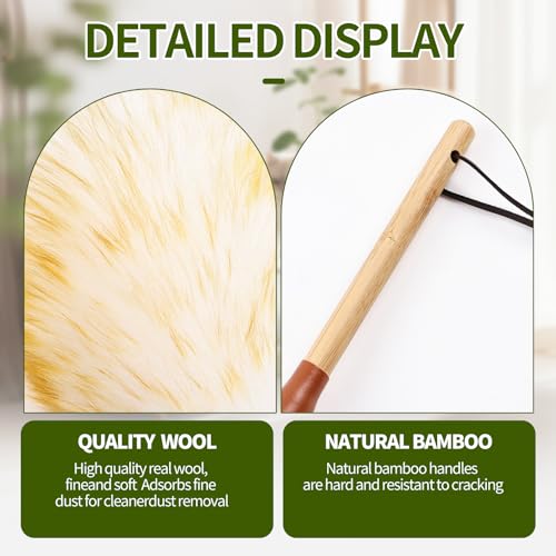 Natural Lambswool Duster 16 Inch Handheld with Wooden Handle Duster Dusting Tool for Blinds Electronics Furniture Delicate Surfaces (2Pcs) - size: 16inch