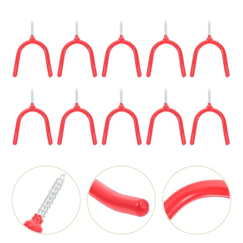 Ciieeo 16pcs Red Vinyl-Coated Steel Y-Shape Utility Hooks Screw-in Mop and Garage Tool Holders Wall Mount Garage Storage Accessories for Home Organization