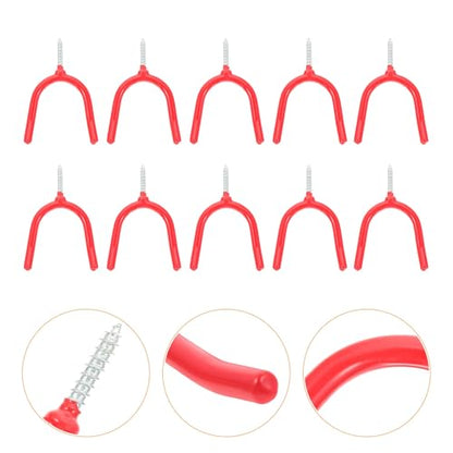 Ciieeo 16pcs Red Vinyl-Coated Steel Y-Shape Utility Hooks Screw-in Mop and Garage Tool Holders Wall Mount Garage Storage Accessories for Home Organization