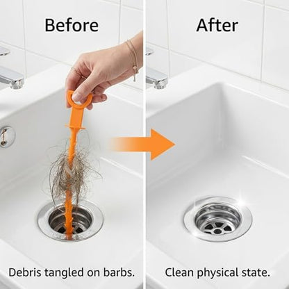 Drain Hair Remover Tool 3 Pcs Set, 20 Inch Flexible Drain Cleaning Snake, Plastic Drain Clog Remover for Sink, Shower, Bathtub and Bathroom Drain, Reusable Hair Removal Tool, Green - color: Orange