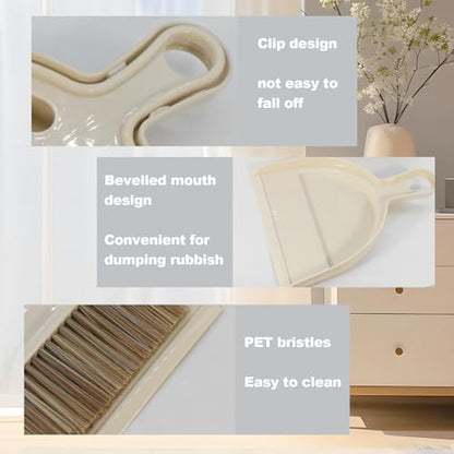 Mini Broom and Dustpan Set Hand Broom with Dustpan Portable Housekeeping Cleaning Tools for Desk,Counter,Sofa,Kitchen,Office,Nest (Off White) - color: Off white