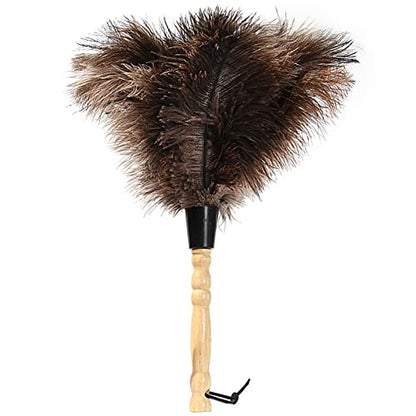 Ostrich Feather Duster 14 inch Feather Duster Fluffy Natural Genuine Ostrich Feathers with Wooden Handle and Eco-Friendly Reusable Handheld Ostrich Feather Duster for Cleaning Supplies - color: Model-14“-brown-1 Pieces