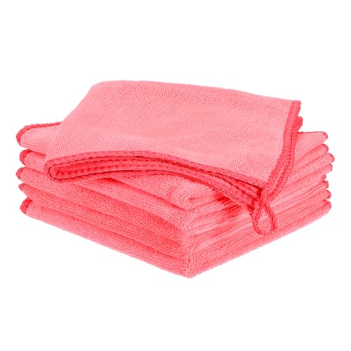 HARFINGTON 6 Pack Microfiber Cleaning Cloth, 12" x 12" Multi-Functional Cleaning Towels Reusable Absorbent Rags with Hook for Car Wash Kitchen Household Window Clean, Rose Red - color: Rose Red, size: 12" x 12"