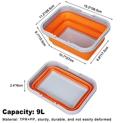 Collapsible Sink with Handle Towel, 2.37 Gal / 9L Foldable Wash Basin for Washing Dishes, Camping, Hiking and Home - color: 2pcs-orange&yellow