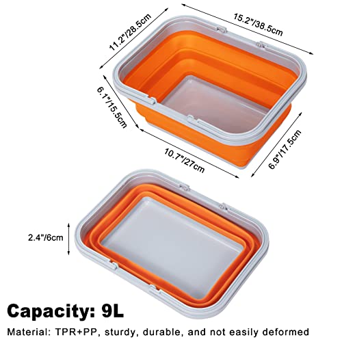 Collapsible Sink with Handle Towel, 2.37 Gal / 9L Foldable Wash Basin for Washing Dishes, Camping, Hiking and Home - color: 2pcs-orange