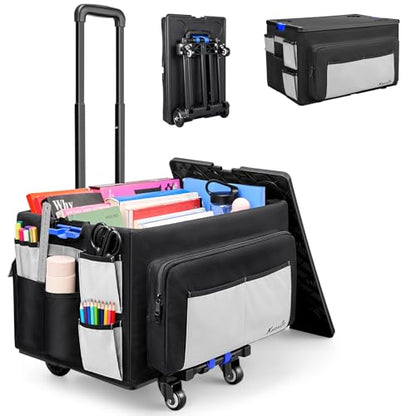 KEDSUM 2 in 1 Rolling Cart with Canvas Organizer Bag, 290LBS/70L Capacity Collapsible Teacher Rolling Cart with Lid for School, Craft, Office & Garden, Ideal for Teacher, Therapist & Crafter - style: Teacher Cart with Bag