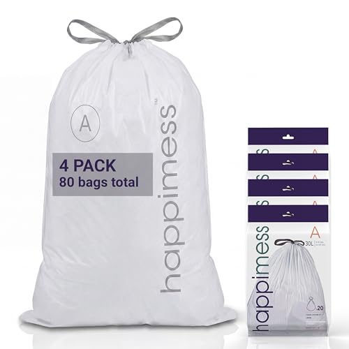 happimess 8 Gallon (30L) Drawstring Trash Bags, Unscented, Clear, Heavy Duty LDPE Liners for Kitchen and Household, Custom Fit, 80 Count (4 Packs of 20 Liners) HPM3000A-C-4SET - color: Clear, size: 80 Count (Pack of 1)