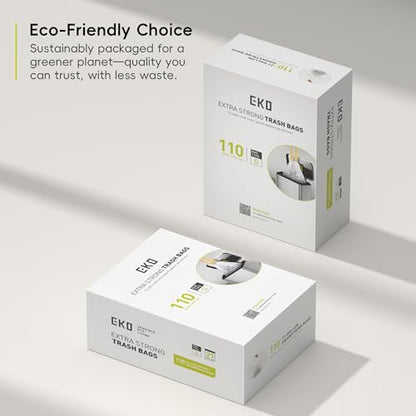 EKO 21 Gallon / 50-90 Liter,110 CountDrawstring Trash Bags, Extra-Strong Unscented Garbage Bags, Easy-Dispense Roll for Kitchen & Household Use, Resists Tears, Leaks and Punctures, Code G, White - size: 110 Count (Pack of 1), style: 21 Gallon Bags/Code G