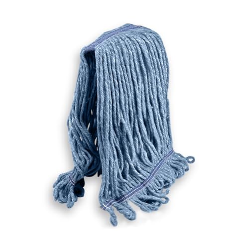 KLEEN HANDLER HEAVY DUTY Commercial Mop Head Replacement, Wet Industrial Cotton Looped End String Cleaning Mop Head Refill, Blue Mop, Universal Headband - size: 1 Count