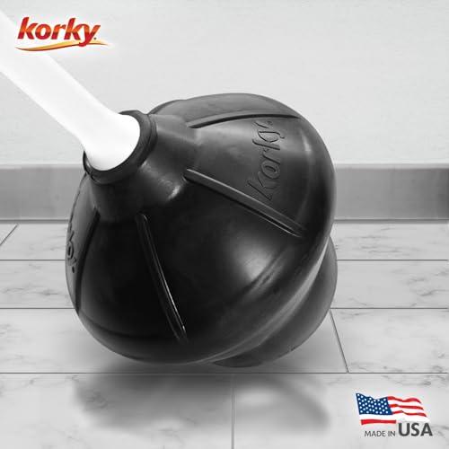 Korky White Toilet Plunger and Holder – Heavy Duty Compact Design – Fast Clog Removal – Easy to Clean - Made in USA - color: White