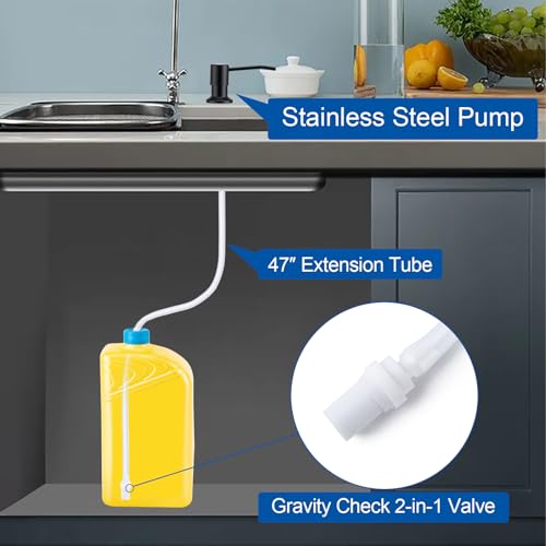 Husfunov Soap Dispenser for Kitchen Sink, Built in Sink Soap Dispenser (Matte Black), Countertop Dish Soap Dispenser Stainless Steel Pump with 47" Extension Tube kit, No Need to Frequent Refills - color: Matte Black
