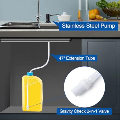 Husfunov Soap Dispenser for Kitchen Sink, Built in Sink Soap Dispenser (Matte Black), Countertop Dish Soap Dispenser Stainless Steel Pump with 47" Extension Tube kit, No Need to Frequent Refills - color: Matte Black