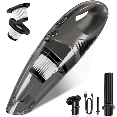 Handheld Vacuum Cordless, 11KPA Strong Suction & 25 Mins Runtime Brushless Motor, Rechargeable Car Vacuum Cleaner with 2 HEPA Filter/Multi-Accessories/Lightweight, for Home/Car/Office Cleaning - color: Black Grey