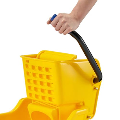 Commercial Mop Bucket with Side Press Wringer on Wheels, 35 Quart Capacity for Floor Cleaning, Kitchens, Restaurants, and Janitorial Use, Yellow