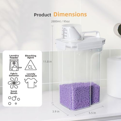 G2 GO2GETHER Laundry Detergent Container,2Pack -95oz Laundry Detergent Dispenser with 5 labels for Laundry Room, Laundry Scent Beads, Powder,Bleach,Soap,Fabric Softener Storage and Organization. - style: 95OZ