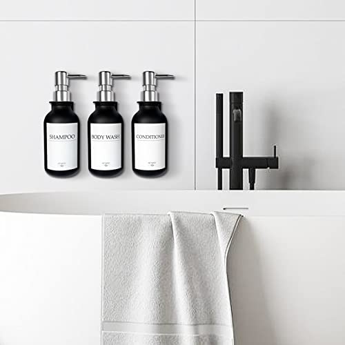 Shampoo Dispenser for Shower Wall, Shampoo and Conditioner Dispenser with 16 Waterproof Labels, No Drill Shower Soap Dispenser Bathroom, Shower Soap Dispenser Wall Mounted,17oz, 3 Pack, Silver Black - color: 1-black Bottle + Silver Pump