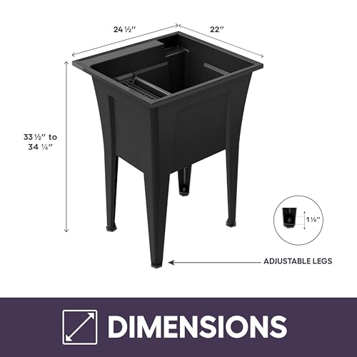 Freestanding Utility Sink with Stainless Steel Gooseneck Faucet - 24" Plastic Utility Sink for Garage, Laundry, Indoor and Oudoor Use - Laundry Tub Kit by Noah William Home - Black (19.5 gal) - color: Black - Gooseneck faucet