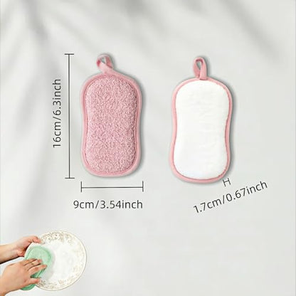 Multipurpose Kitchen Scrub Sponges, Heavy Duty Cleaning Non-Scratch Scrub Sponge, Double-Sided Reusable Microfiber Sponge with Hanging Rope for Household Cleaning, Dishes, Pots (5 Colors)