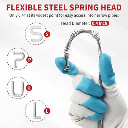Drain Snake 50 Ft with Drill Attachment, Auto Feed 1/4 Inch Plumbing Snake for Sink, Shower & Tub Clogs, Manual or Drill-Powered Drain Auger, with Gloves, Safety Glasses & Storage Bag - color: 50FT