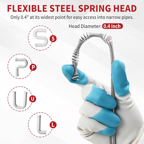 Drain Snake 25 Ft with Drill Attachment, Auto Feed 1/4 Inch Plumbing Snake for Sink, Shower & Tub Clogs, Manual or Drill-Powered Drain Auger, with Gloves, Safety Glasses & Storage Bag - color: 25FT