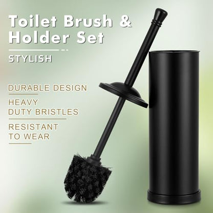 Black Toilet Brush and Holder Set,304 Stainless Steel Toilet Bowl Brush and Holder for Bathroom,Heavy Duty Toilet Brush,Durable Scrubbing Bristles,Splash Resistant,Long Handle - color: Black