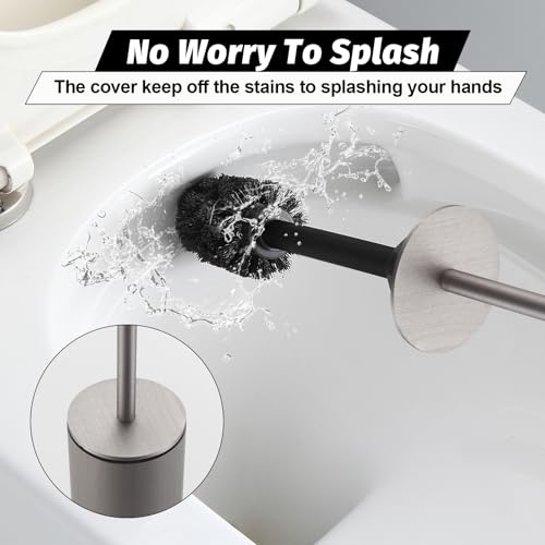 BGL Toilet Brush with Holder Set Brushed Nickel Aluminium Standing for Bathroom Toilet Bowl Cleaner Brush and Holder Set, Round Design - color: Brushed Nickel-standing