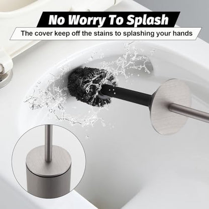 BGL Toilet Brush with Holder Set Brushed Nickel Aluminium Standing for Bathroom Toilet Bowl Cleaner Brush and Holder Set, Round Design - color: Brushed Nickel-standing