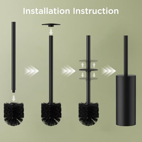 Toilet Brush and Holder Set, Toilet Bowl Brush with Heavy Duty 304 Stainless Steel Base and Extra Long Handle, Toilet Bowl Cleaners Brush for Bathroom (Matte Black) - color: Matte Black