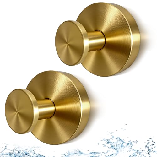 2026 Upgraded No Drill Gold Suction Cup Hooks for Shower, Heavy Duty Suction Hooks, Gold Bathroom Towel Hooks for Windows, Glass Door & Tile, 2 Pack - color: Gold, size: 2 Pack