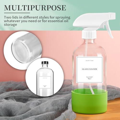 GIVAMEIHF 2 Pack Glass Spray Bottles with Silicone Sleeve,16oz Clear Glass Spray Bottles Refillable Empty Bottle with Adjustable Nozzle,Spray Bottle for Essential Oils,Cleaning Solutions,Pets,Hair
