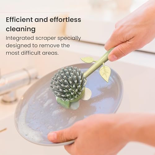 Vigar Florganic Dish Brush with Holder - Dish Scrubber with Handle for Dishes, Kitchen Sink Cleaning Brush, Pot Scrubber, Kitchen Scrub Brush, Dishwashing Brush Tool for Sink Cleaning - Pink - color: Pink