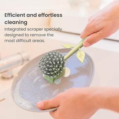 Vigar Florganic Dish Brush with Holder - Dish Scrubber with Handle for Dishes, Kitchen Sink Cleaning Brush, Pot Scrubber, Kitchen Scrub Brush, Dishwashing Brush Tool for Sink Cleaning - Pink - color: Pink