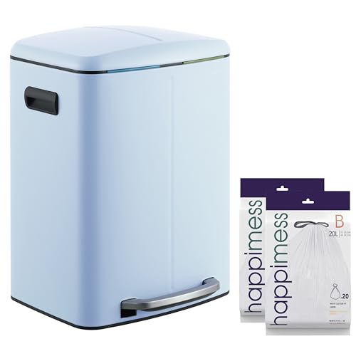 happimess HPM1005H Marco Rectangular 10.6-Gallon Double Bucket Trash Can with Soft-Close Lid, Tide Pool Blue, Fingerprint Resistant, Modern, Minimalistic for Home, Kitchen, Office, Bedroom, Bathroom - color: Tide Pool Blue