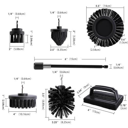 6 Piece BBQ Grill Cleaning Brush Ultra Stiff Drill Powered Cleaning Brushes Nylon Safe Bristle BBQ Grill Rust Remover Gift for Dad Grill Cleaner for Outdoor Grill (Black) - color: Black