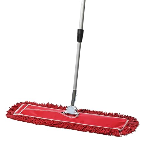 24 Inch Red Commercial Dust Mop & Floor Sweeper with Extendable Handle – Mop for Hardwood, Tile, and Concrete Floor Cleaning - color: Red, size: 24 X 5 Inch