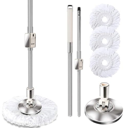 Replaceable Handle for Rotating mop, 360° Rotation Adjustment,Wet Dusting Mop, Includes 3 Microfiber Mop Replacement Heads, Suitable for Floors, Walls, Outdoor Areas, and Various Home Scenarios