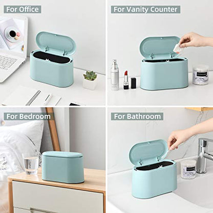 SUBEKYU 0.5 Gal Mini Countertop Trash Can with Lid for Desktop, Small Garbage Can for Office, Tiny Wastebasket, Plastic, Light Green - color: Light Green 0.4 Gal with Lid