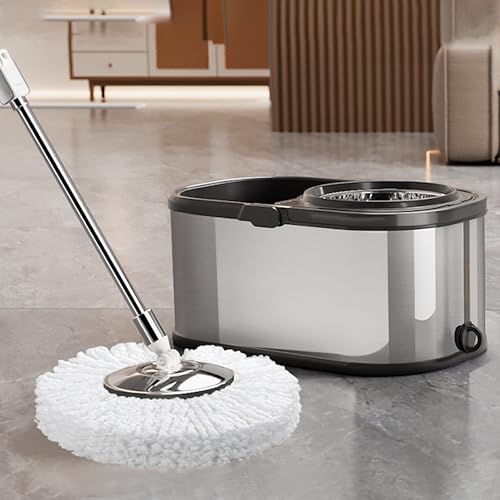 Spin Mop and Bucket with Wringer Set for Home,360° Mop and Bucket with Separate Clean and Dirty Water,Wet Dust Mop for Floor Cleaning with Extra Refills (Silver with 6 Pads) - color: Silver With 6 Pads
