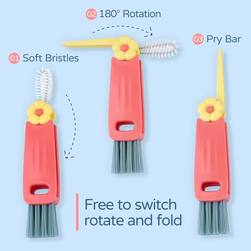 Generic 3 in 1 Cup Lid Cleaning Brush, Multi-Functional, Portable, Blue+pink, Plastic, Nylon Bristles, 2 Pack - color: Blue+pink